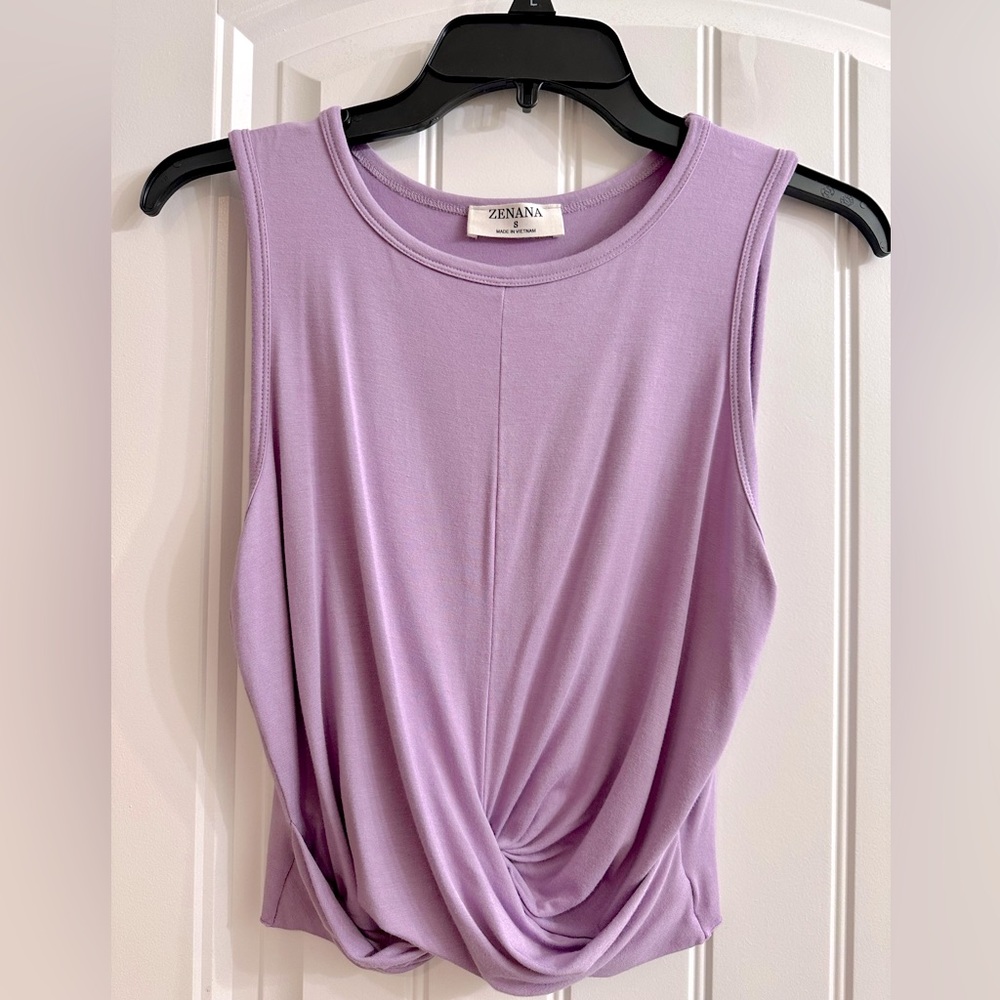 Zenana Light Purple Twist Knot Front Sleeveless Crop-top - Small